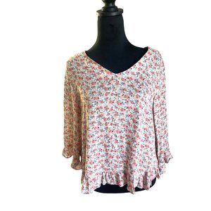 Cynthia Rowley V Neck Floral Blouse Top Ruffled Edging Size S
